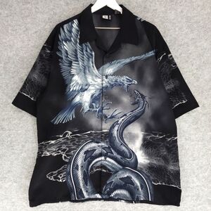 Vintage Y2K Dragon Logo Camp Button Up Shirt Japan Street Style